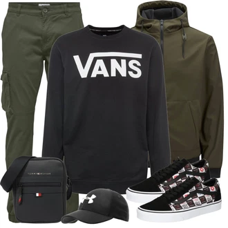 Strick Outfit mit Schwarz/Creme Women's Fleece Sweatshirts/Hoodie/Lederjacke/Sport Sweatshirt/Unisex Hoodie/Vintage Hoodie Vans "Freizeit Outfit"