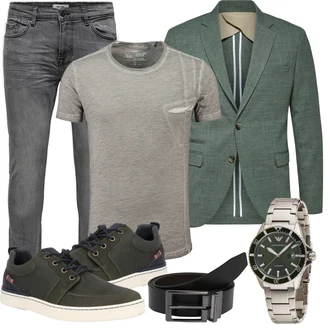 Outfit mit Grau/Dunkelgrau/Hellgrau Biker Jeans/Lederjacke/Leder Schuhe/Slim Fit Jeans/Thermojeans/Herren Lederjacke/Winterjacke/Jeans mit Schlitz/Low Rise Jean Only & Sons "Business Outfits"