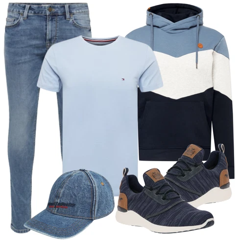 Hellblau/Blau Slim Fit Jeans/Lederjacke/Push up Jeans/Leder Schuhe/Jeans mit Schlitz/Knöchelstiefel/Low Rise Jean/Winterjacke/Biker Jeans/Regular-Fit Jeans Only & Sons kombinieren mit Grau Casual T-Shirt Tommy Hilfiger
