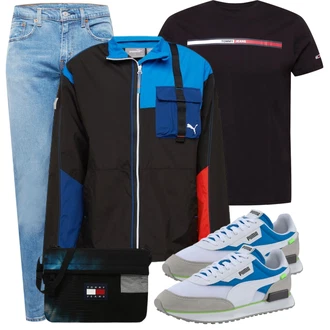 Sportlich Outfit mit Schwarz/Rot T-Shirt & Top/Funktions T-Shirt/T-Shirt Training/Kurzarm T-Shirt/Umstands T-Shirt/Ausgefallenes T-Shirt/Shirt/T-Shirt Mit Print Tommy Jeans "Alltags Outfit"Look: Rad, Techno, Retro, Unisex, Hip Hop, Skater, Steampunk, Punk, Sportlich