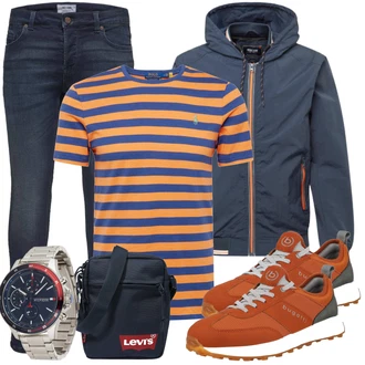 Outfit mit Dunkelblau/Blau Jeans Lederjacke/Leder Schuhe/Slim Fit Jeans/Winterjacke/Push up Jeans/ThermoJeans/Low Rise Jean/Herren Lederjacke/Biker Jeans Only & Sons "Freizeit Outfits"