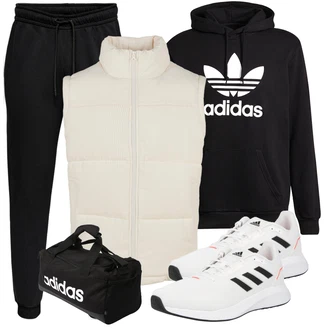 Outfit mit Creme/Khaki/Weiß/Beige Mantel/Strick Große Urban Classics "Sportliches Outfit"