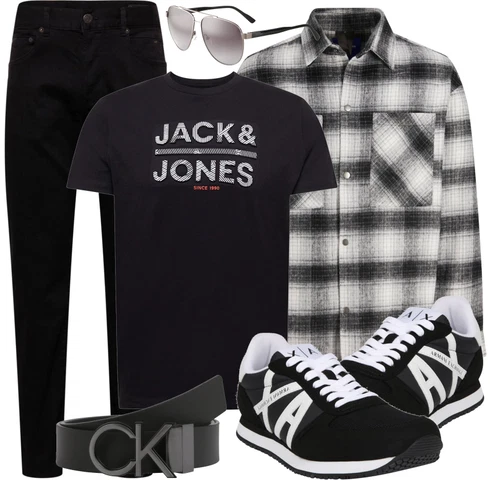 Oversize Grau/Hellgrau/Creme/Weiß/Dunkelgrau/Schwarz Holzfäller Jacke/FlanellHemd/Kariertes Hemd Jack & Jones kombinierenLook: Skater, Rap, Workwear, Oversize, Overdressed