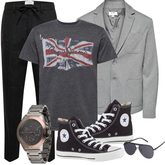 Mit Absatz Outfit mit Schwarz/Dunkelblau/Blau Canvas-Sneaker/Sneaker Mit Seitlichem Reißverschluss/Winter Sneaker/Schmaler Sneaker Converse "Business Outfits"