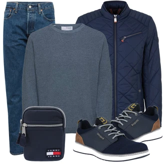 Outfit mit Dunkelblau/Hellblau/Blau Schmaler Sneaker/Sommer Sneaker/Walkingschuh/Schnürschuh/Sneaker Low/gesundheitsschuh/Freizeitschuh/Bequemer Schuh/Stoffschuh Bugatti "Alltags Outfit"