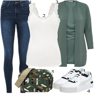 outfit mit Krem/Bela Pletene velika velikost/Tunika/Žensko spodnje perilo in kopalke/Bluza velika velikost Pieces "Oblačila za pomlad"