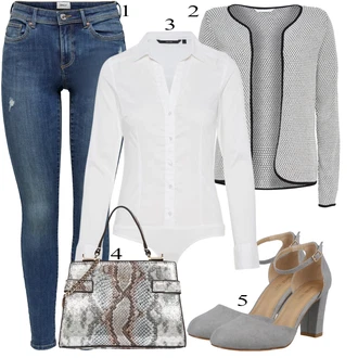 Ovratnik s pritrdilnimi gumbi outfit mit Krem/Bela Srajca/Bluzasti Body/Slim Fit Bluza VERO MODA "Oblačila za pomlad"