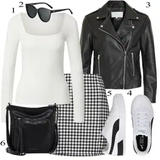 Mini Outfit sa Crna/Žuta/Bijela/Tamnosiva Karirana suknja/Houndstooth Suknja/Suknja Iz 60-ih VERO MODA "Zimski outfit"