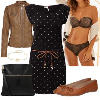 Ležérní outfity 60. Let s Černá/Zelená/Fialová/Hnědá Pletené Šaty/Šaty s puntíky/Rock'n rollové šaty Ragwear "Lehký outfit"Look: Příliš oblečený, Rockabilly, Námořní, Old Money, 60. Let