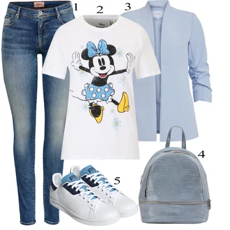 S páskem Dlouhé Outfit s Modrá/Bílá Kožená bunda/High Waist Džínové Kalhoty/Džíny s Rozparkem/Kožené Boty/Slim Fit Džíny/Push up Džín/Džín s Nízkým Pasem/Džíny s Nízkým Sedem Only "Jarní outfit"