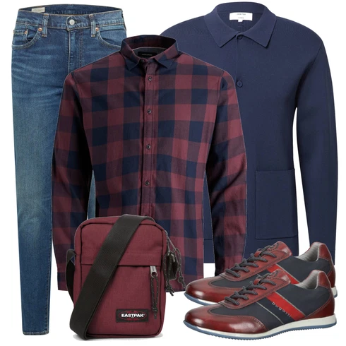 Herbst Rot/Dunkelrot/Bordeaux/Lila Bluse Große Größe/Flanellhemd/Kariertes Hemd Jack & Jones kombinieren