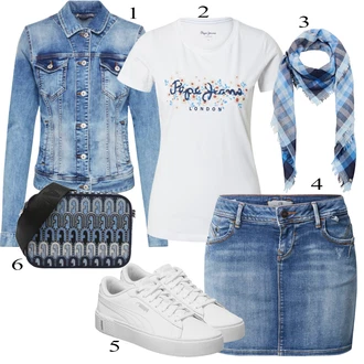 Moderní Outfit s Světle modrá/Modrá Krátké Džínové Bundičky/Džínové Bund LTB "Ulice Styl Outfit"Look: 90tá léta, Cool, Moderní, Krásný, Old Money, Univerzitní, Western