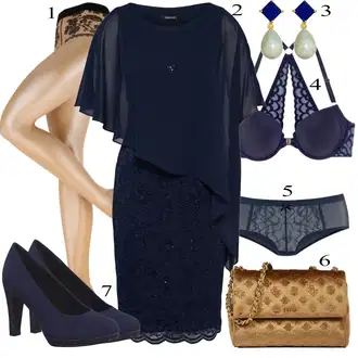 Eleganten Gost na poroki outfit mit Temno modra Obleka z Ogrinjalom/Obleka nevestine matere/Obleka matičnega urada/Obleka matične urada gost Swing "Oblačila za pomlad"Look: Kolo, Burleska, Poslovna, Plemenita, Eleganten, Jazz, Morski, Mom, Stari denar, Romantičen, Prazničen