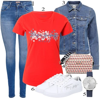 Outfit s Tmavě modrá/Modrá/Světle modrá Džínové Bund/Krátké Džínové Bundičky Only "Ulice Styl Outfit"