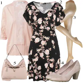 Outfit s Černá/Růžová/Červená Žerzejové Šaty/Šaty S Potiskem/Letní Šaty/Zavinovací Šaty/Ležérní Šaty Lascana "Módní outfit pro volný čas"