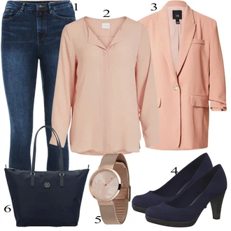 Outfit s Růžová Oversize Halenka/Dlouhá Halenka/Tunikové Tričko/Blůza s knoflíčkem/Halenkový Top/Halenkové Body/Halenka S 3/4 Rukávem/Hedvábná Halenka/Halenka s Dlouhým Rukávem/Slip-on Halenka Vila "Elegantní vzhled"