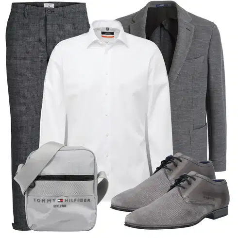 Grau Schuh Bugatti kombinieren mit Grau/Dunkelgrau/Dunkelblau/Hellgrau Karierte Hose/Flanellhose/Tweed Hose/Business Hose Jack & Jones