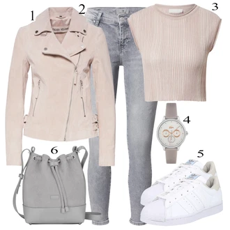 Glamourové Outfit s Šedá/Světle šedá Džíny s Rozparkem/Dámské Džíny s Délkou 7/8/Push up Džín/Kotníková Bota/Capri Džíny/Zkrácené Džíny/Kožená bunda/Kožené bundy/Džíny s Dírou LTB "Ulice Styl Outfit"Look: Styl, Glamourové