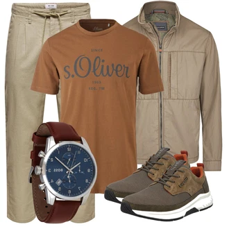 30er Jahre Outfit mit Blau/Braun/Hellblau Uhrwerkzeug/Armbanduhr/Uhrenarmband Boss "Perfekt für die Freizeit"Look: Rap, Metal, 30er Jahre, 40er Jahre, Classic, Coole, Sportlich, Retro, 80er