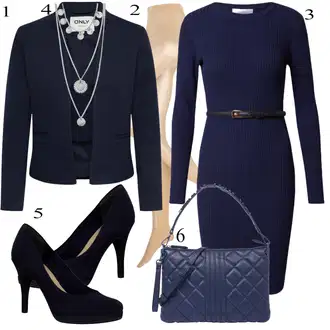 Outfit sa Plava/Tamnoplava Haljina S Visokim Ovratnikom/Uska Haljina/Zimska haljina dugih rukava/Džemper Haljina/Haljina s Pojasom/Zimska Pletena Haljina/Haljina dugih rukava Coast "Tvoj otmjeni outfit"