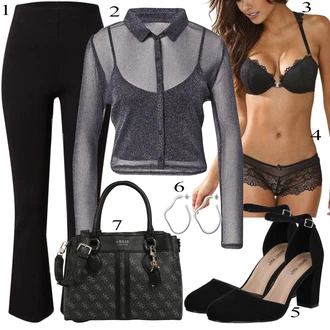Outfit s Černá/Růžová/Tmavě šedá/Šedá Průsvitná kalhotka/Tanga/Průhledná kalhotka/Spodní Kalhotky/Kalhotky/Klasické Kalhotky/Brazilské Kalhotky Lascana "Cool Outfit"