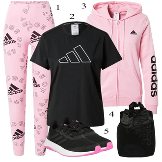 Outfit s Růžová/Béžová/Modrá Sportovní Bund adidas sportswear "Sportovní Outfit"