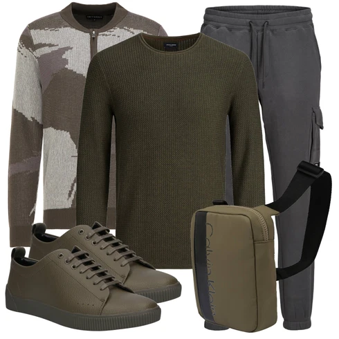 Dunkelgrün/Khaki Basic Pullover/FeinstrickPullover/Kaschmir Pullover/StrickPullover/Rundhals Pullover/Einfacher Pullover/WollPullover Jack & Jones kombinieren