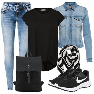 Outfit s Černá Šál Tommy Hilfiger "Ulice Styl Outfit"