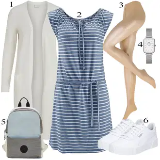 Výstřih na ramena Outfit s Světle modrá/Pastelové barvy/Šedá/Modrá Plážové Šaty/Letní Šaty/Polo Šat/Ležérní Šaty/Bavlněné Šaty/Žerzejové Šaty/Pouzdrové Šaty Venice Beach "Praktický vzhled"