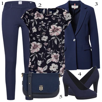 Květinová Moc Outfit s Tmavě modrá/Růžová/Modrá Halenka Móda Pro Plnoštíhlou/Halenka a Tunika Tunika/Tričko & Top Móda Pro Plnoštíhlé Only "Business vzhled"