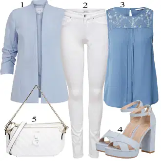 Svatovski gost Outfit sa Svjetloplava/Plava cipela s remenom/Ljetna Cipela/Sandala s petom/Sandala na Petu/Salonka & Visoki Pet/sandala s platformom/Sandalice s blok petom About You "Tvoj otmjeni outfit"