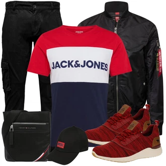 Outfit mit Schwarz/Khaki Cargohose/Cargo-Jogginghose/Funktionshose/Motorradhose Only & Sons "Alltags Outfit"