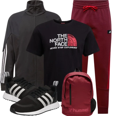 Schwarz Casual T-Shirt The North Face kombinieren mit Schwarz Hoodie Adidas Originals