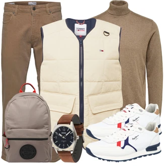 Outfit mit Braun/Khaki/Grau/Beige Rollkragenpullover/Wollpullover/Einfacher Pullover/Feinstrickpullover/Basic Pullover SELECTED HOMME "Alltags Outfit"