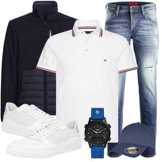Outfit mit Weiß Poloshirt/Schlaghose Tommy Hilfiger "Alltags Outfit"