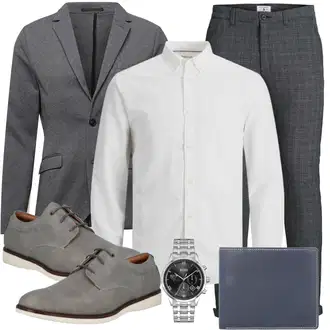 Reverskragen Outfit mit Grau/Dunkelgrau Mantel/Sweatblazer/Lederjacke/Lederjacke/Strick­blazer/Lederjacke für Männer/Boyfriend Blazer/Lässiger Blazer/Blazerjacke/Baumwoll ­Blazer Lindbergh "Alltags Outfit"