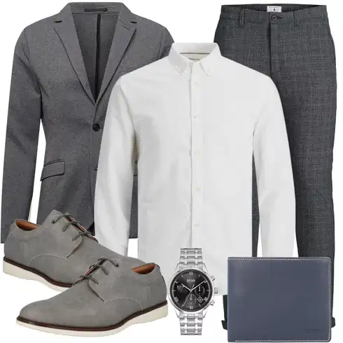 Grau/Dunkelgrau Große Größe Mantel/Sweatblazer/Lederjacke/Lederjacke/Strick­blazer/Lederjacke für Männer/Boyfriend Blazer/Lässiger Blazer/Blazerjacke/Baumwoll ­Blazer Lindbergh kombinieren mit Weiß Casual Hemd Jack & Jones