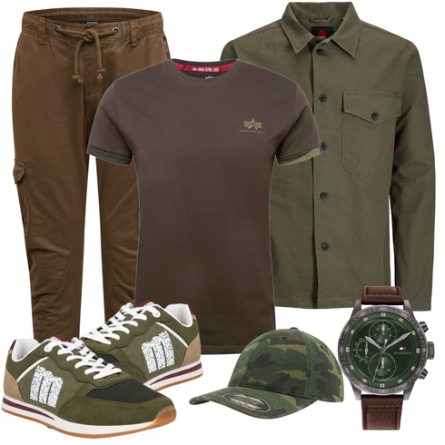 Dunkelbraun/Dunkelgrün/Braun/Khaki/Grau Bluse Große Größe/Shirt & Top Große Größe Alpha Industries kombinieren mit Uhr Tommy Hilfiger