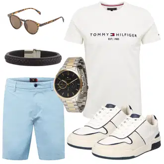 Schmal Kurvige Outfit mit Creme/Weiß/Grün/Khaki Bluse Große Größe/Shirt & Top Große Größe/Funktions T-Shirt/T-Shirt Training/Ausgefallenes T-shirt/Kurzarm T-Shirt/Shirt/Print Shirt/Umstands T-Shirt/Casual T-Shirt/T-Shirt Mit Print Tommy Hilfiger "Alltags Outfit"