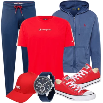 Coole Outfit mit Rot/Dunkelrot Canvas-Sneaker/Sneaker Low/Schmaler Sneaker Converse "Alltags Outfit"Look: Uni, Coole, Rap, Sportlich, Classic, Casual, Trendige, Unisex, 40er Jahre, Schön, Hip Hop, Skater