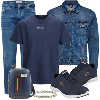 Outfit mit Blau/Hellblau Formelles Hemd/Slim Fit Jeans/Damen 7/8-Länge Jeans/Knöchelstiefel/Dad Jeans/Cropped Jeans/Boyfriend Jean/Tapered-Jeans/Girlfriend Jeans Tommy Jeans "Alltags Outfit"