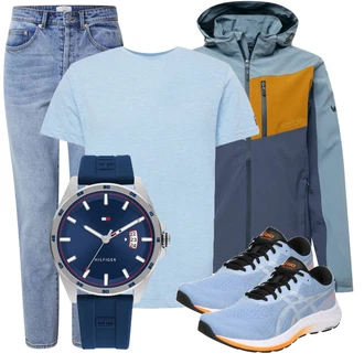 Outfit mit HellBlau/Blau Mom Jean/High Waist Jeans/Girlfriend Jeans/Dad Jeans/Tapered-Jeans/Boyfriend Jean/Cropped Jeans/Vintage Jeans/Jeans mit Schlitz/Winterjacke DAN FOX APPAREL "Alltagsoutfit"