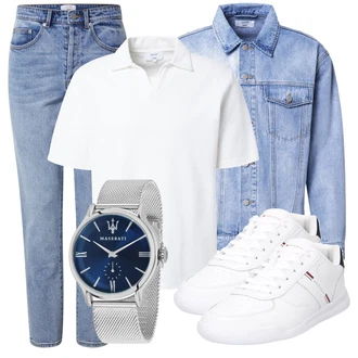 Outfit mit HellBlau/Blau Mom Jean/High Waist Jeans/Girlfriend Jeans/Dad Jeans/Tapered-Jeans/Boyfriend Jean/Cropped Jeans/Vintage Jeans/Jeans mit Schlitz/Winterjacke DAN FOX APPAREL "Alltagsoutfit"