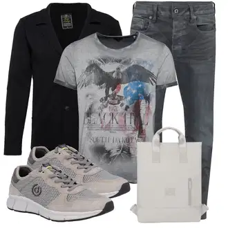 Lyocell Outfit mit Dunkelgrau/Grau/Dunkelblau/Hellgrau Tapered-Jeans/Biker Jeans/Winterjacke/Damen 7/8-Länge Jeans/Cropped Jeans/Lederjacke/Slim Fit Jeans/Thermojeans/Jeans mit Schlitz/Girlfriend Jeans/Knöchelstiefel/Leder Schuhe G-Star Raw "Alltagsoutfit"
