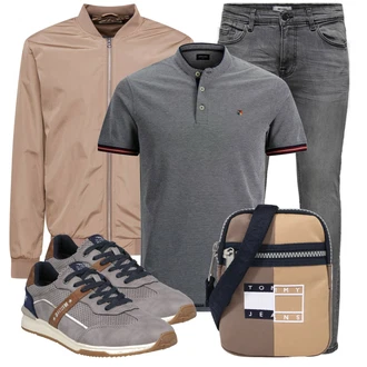 Outfit mit Grau/Dunkelgrau/Hellgrau Biker Jeans/Lederjacke/Leder Schuhe/Slim Fit Jeans/Thermojeans/Herren Lederjacke/Winterjacke/Jeans mit Schlitz/Low Rise Jean Only & Sons "Alltagsoutfit"