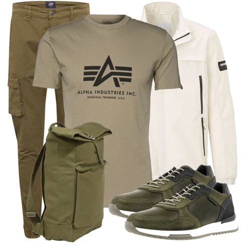 Dunkelgrün/Khaki Bluse Große Größe/Shirt & Top Große Größe/T-Shirt Training/Funktions T-Shirt/Kurzarm T-Shirt/Umstands T-Shirt/Laufschuhe für Männer/Ausgefallenes T-shirt/Print Shirt Alpha Industries kombinieren mit Grün Rucksack MELAWEAR