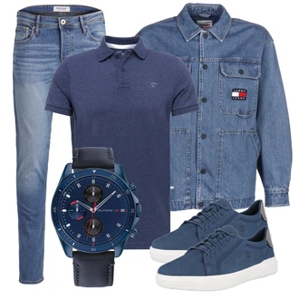 Outfit mit Blau/DunkelBlau/HellBlau Hose Große Größe/Slim Fit Jeans/Leder Schuhe/Low Rise Jean/Lederjacke/Winterjacke/Regular-Fit Jeans/Low Waist Jean/Sportschuhe/Straight Leg Jean/Tapered-Jeans Jack & Jones "Alltagsoutfit"