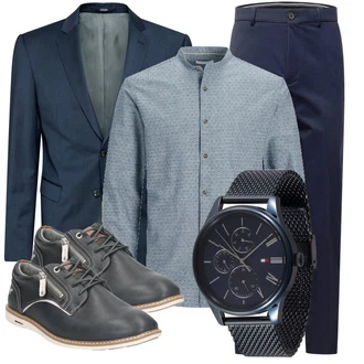 Outfit mit Blau/Grau/DunkelBlau/HellBlau Jeanshemd/Business Hemd/Casual Hemd/Businesshemd/Hemdbluse/Musselin Hemd/Flanellhemd Jack & Jones "Büro Outfit"