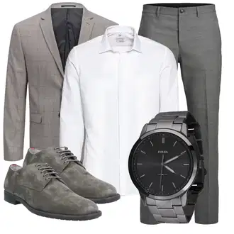 Outfit mit Grau/Hellblau Business Hose/Anzughose/Slim Hose/Karierte Hose/Musselin Hose/Chino Hose Jack & Jones "Business Look"