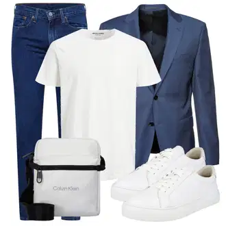 Outfit mit Weiß/Creme/Khaki Bluse Große Größe/Shirt & Top Große Größe/Tunika/Longshirt/Langes Oberteil/Kurzarm T-Shirt/Übergroßes T-Shirt/Funktions T-Shirt/Casual T-Shirt/Laufschuhe für Männer Jack & Jones "Casual Business Outfit"